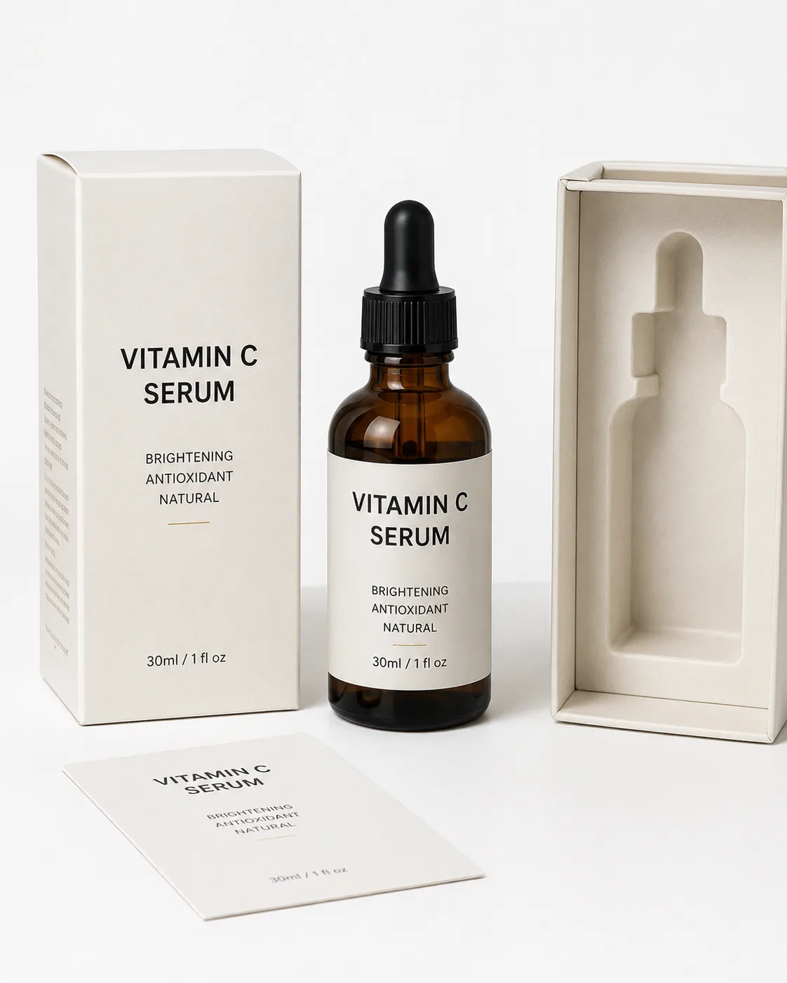 Package contents example for a vitamin C serum bottle