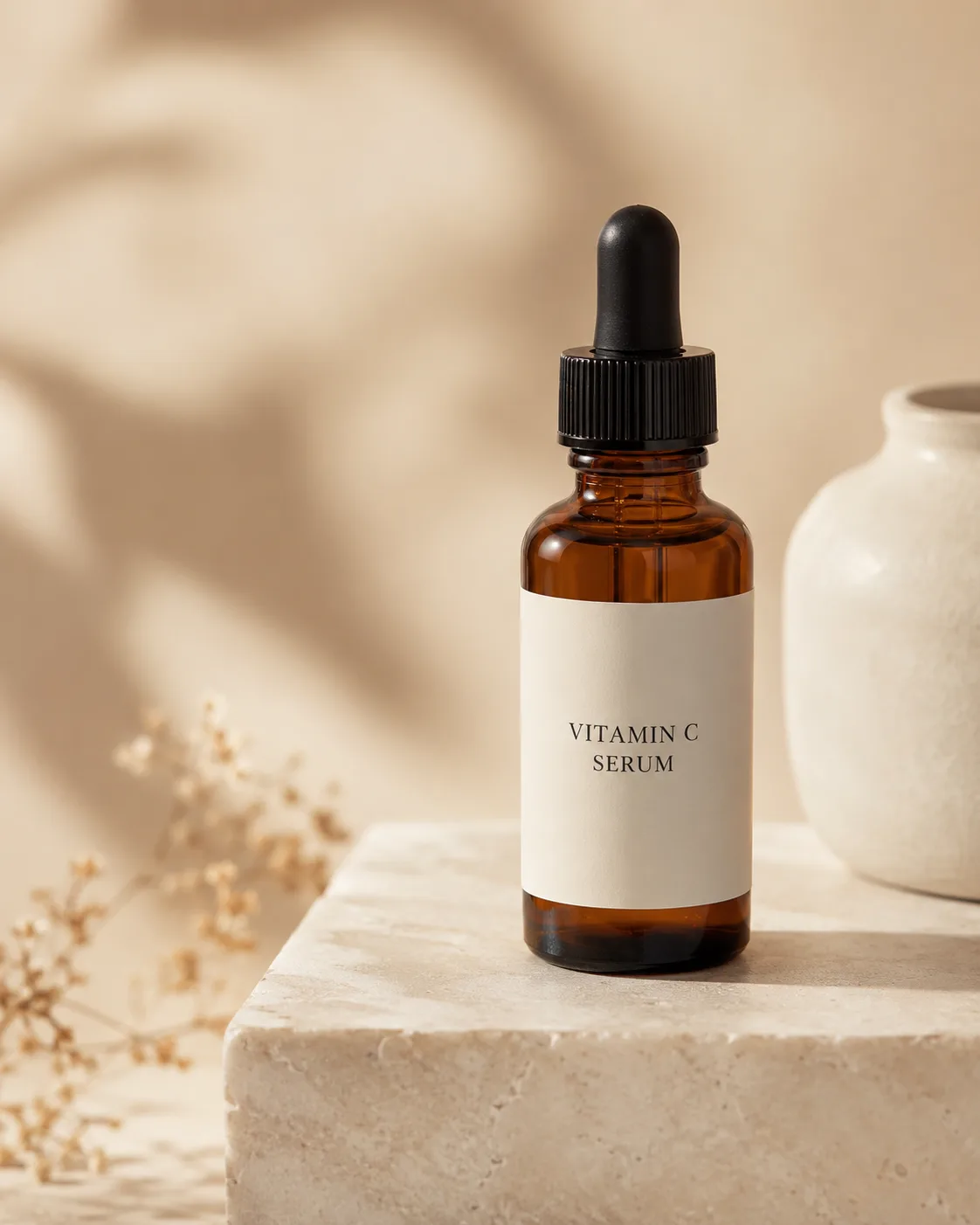 Secondary support image example for a vitamin C serum bottle